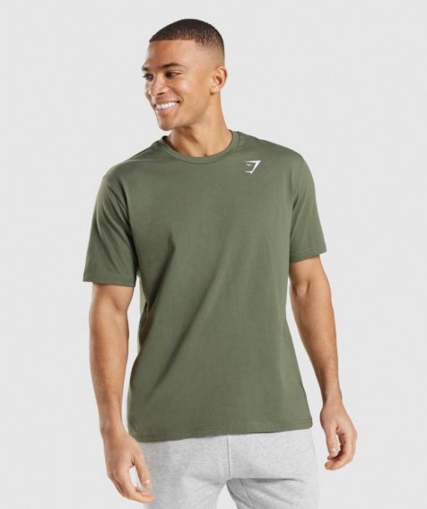 Men's Gymshark Crest T-Shirts Olive | NZ 9SFLCR